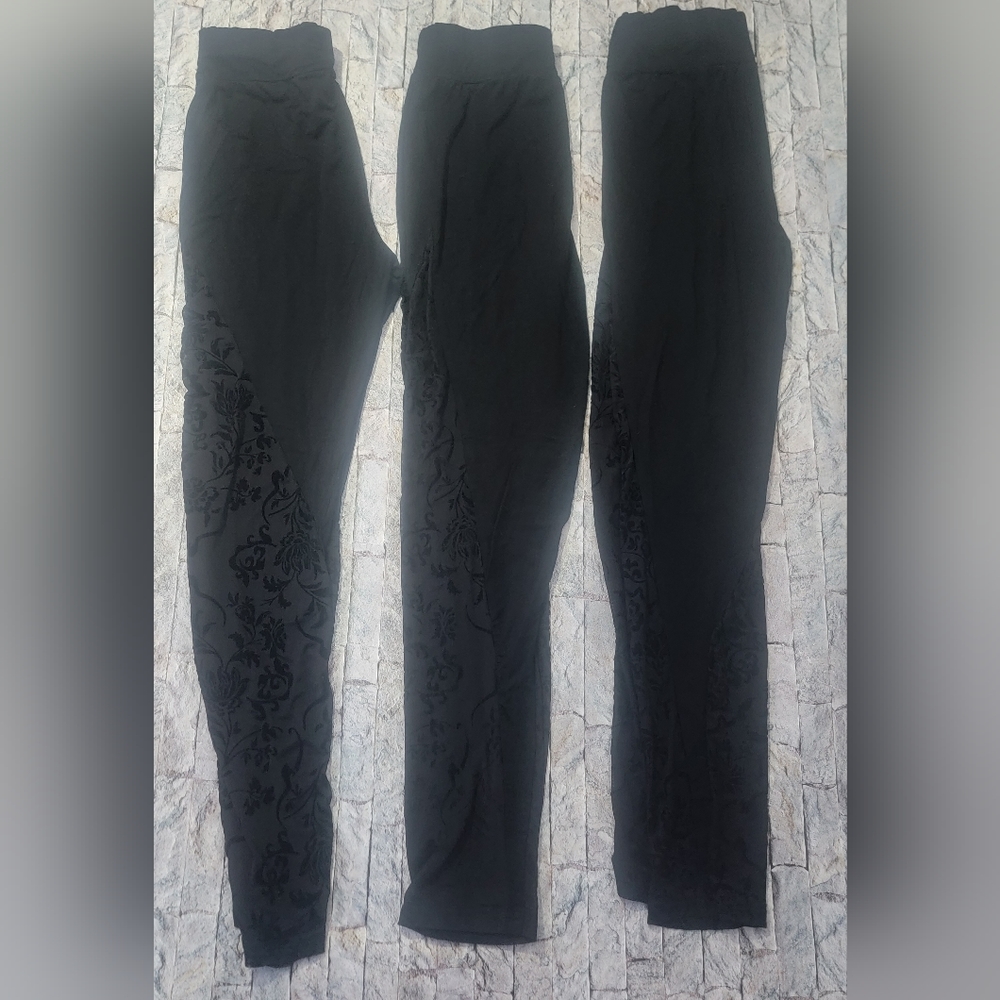 Shein Used Leggings Black Sheer Floral Med Lot of 3